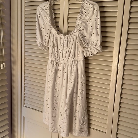 ASOS White puff sleeve eyelet mini dress - Picture 1 of 2